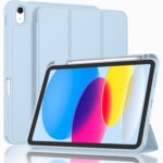 iPad 10th Case 10.9 Inch 2022 with Pencil Holder  Smart iPad Case with Soft TPU Auto Wake Sleep Sky Blue