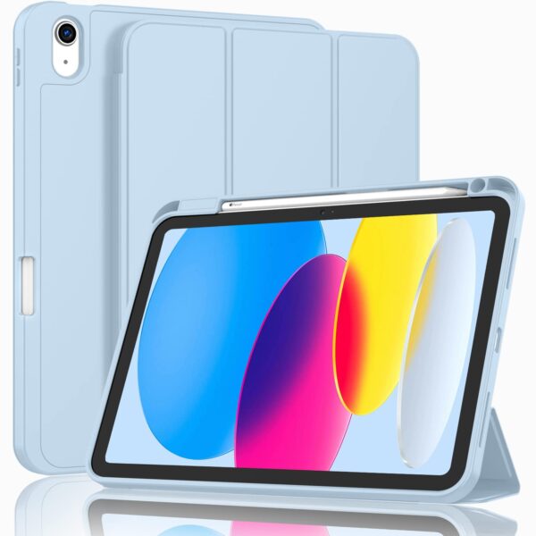 iPad 10th Case 10.9 Inch 2022 with Pencil Holder  Smart iPad Case with Soft TPU Auto Wake Sleep Sky Blue