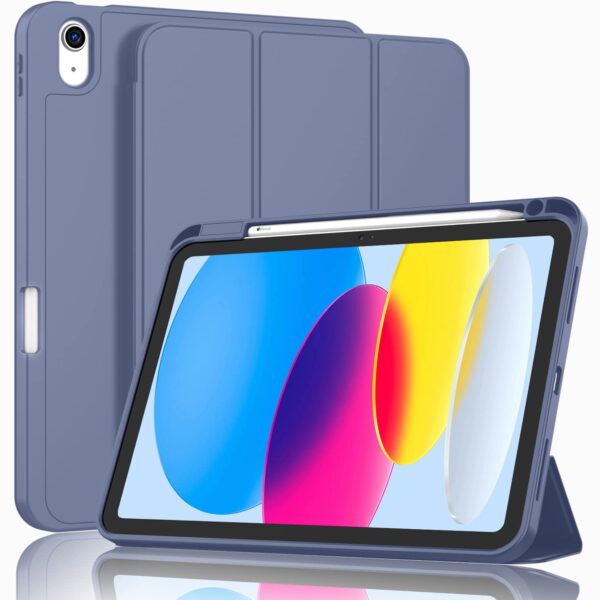 iPad 10th Case 10.9 Inch 2022 with Pencil Holder  Smart iPad Case with Soft TPU Auto Wake Sleep Lavender