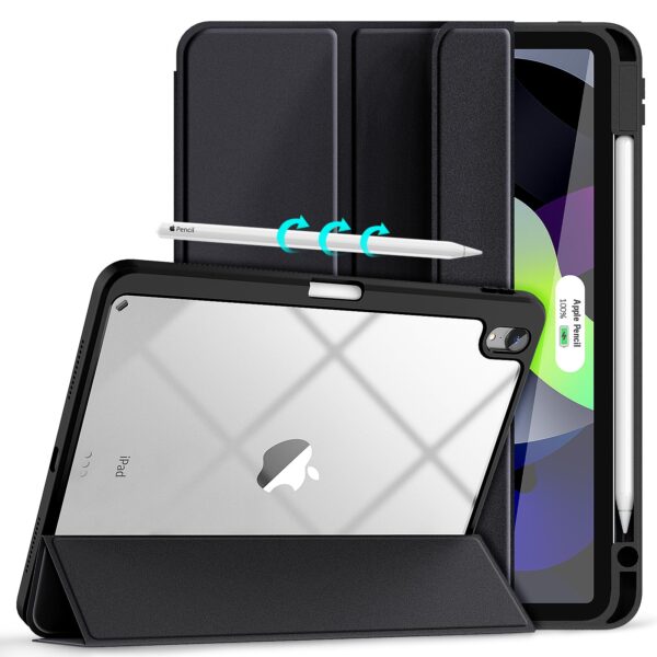 iPad 10th Case 10.9 Inch 2022 with Pencil Holder  Smart iPad Clear Case with Soft TPU Auto Wake Sleep Black