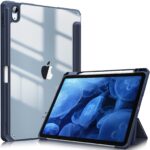 iPad 10th Case 10.9 Inch 2022 with Pencil Holder  Smart iPad Clear Case with Soft TPU Auto Wake Sleep Dark Blue