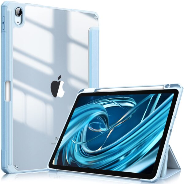 iPad 10th Case 10.9 Inch 2022 with Pencil Holder  Smart iPad Clear Case with Soft TPU Auto Wake Sleep Sky Blue