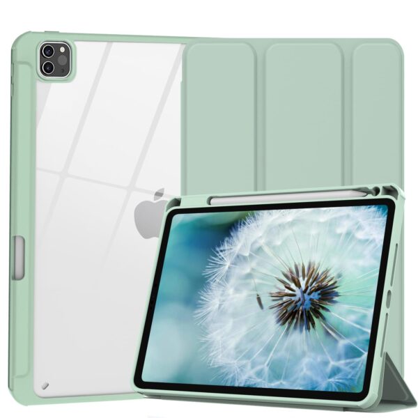 iPad Pro 11 Inch 2020-2022 Soft Tpu Smart Premium Case Auto Sleep Wake Stand Clear Cover Pencil holder Green