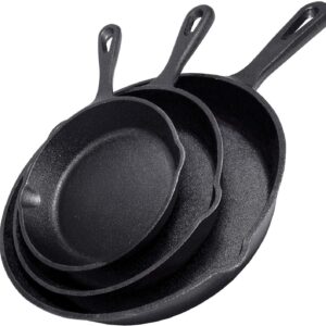 Cast Iron Skillet Cookware 3-Piece Set Chef Quality Pre-Seasoned Pan 10" 8" 6" Pans