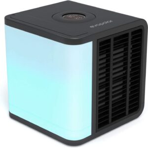 evaLIGHT Plus Personal Portable Air Cooler and Humidifier  Desktop Cooling Fan  for Home and Office  with USB Connectivity and Colorful Built-in LED Light  Black (EV-1500)