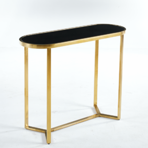 - Designer  Black Glass & Brushed Gold Console Table