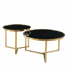 - Designer  Black Glass & Brushed Gold Coffee Table Set