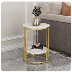 Cleo Gold Two Shelf Stone Side Table