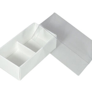 100 Pack of White Card Chocolate Sweet Soap Product Reatail Gift Box - 2 Bay Compartments - Clear Slide On Lid - 8x4x3cm