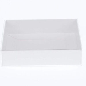 100 Pack of White Card Box - Clear Slide On Lid - 17 x 25 x 5cm -  Large Beauty Product Gift Giving Hamper Tray Merch Fashion Cake Sweets Xmas