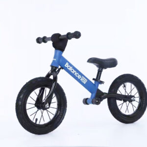 Kids Balance Bike Training Aluminium - Blue with Suspension - 12" Rubber Tyres - Foot Pegs -Ride On No Pedal Push