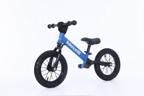 Kids Balance Bike Training Aluminium - Blue with Suspension - 12" Rubber Tyres - Foot Pegs -Ride On No Pedal Push