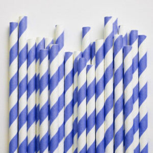 50 Pack Blue White Drinking Straws Biodegradable Eco Paper Birthday Party Event Bistro Bar Cafe Take Away