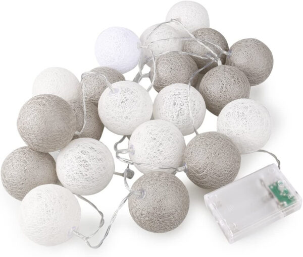 1 Set of 20 LED Grey White 5cm Cotton Ball Battery Powered String Lights Gift Home Wedding Party Bedroom Decoration Outdoor Indoor Table Centrepiece