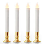 3 Pack Taper Stick White Battery Candle - Natural Flame Light Colour No Flicker - Gold Stand Base