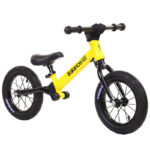 Kids Balance Bike Training Aluminium - Yellow with Suspension - 12" Rubber Tyres - Foot Pegs -Ride On No Pedal Push