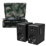 Voyager Bluetooth Portable Turntable - Botanical + Bundled  D40 Bluetooth Speakers - Black