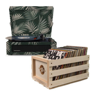 Voyager Bluetooth Portable Turntable - Botanical + Bundled Record Storage Crate