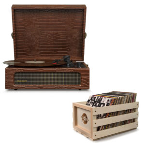 Voyager Brown Croc - Bluetooth Portable Turntable  & Record Storage Crate