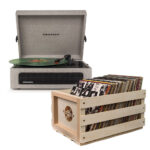 Voyager Bluetooth Portable Turntable - Grey + Bundled Record Storage Crate