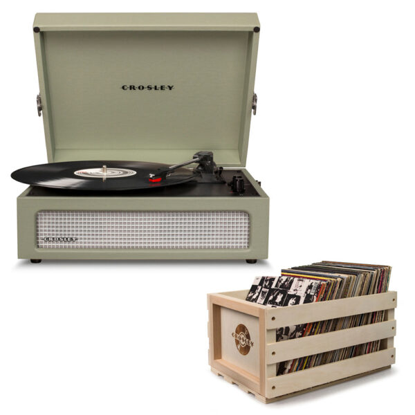 Voyager Sage - Bluetooth Portable Turntable  & Record Storage Crate