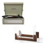 Voyager Bluetooth Portable Turntable - Sage + Bundled  Record Storage Display Stand