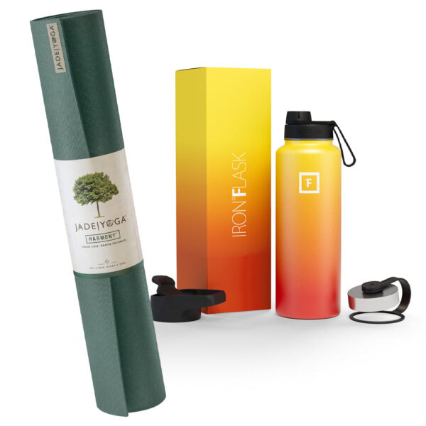 Jade Yoga Harmony Mat - Jade Green & Iron Flask Wide Mouth Bottle with Spout Lid  Fire  32oz/950ml Bundle