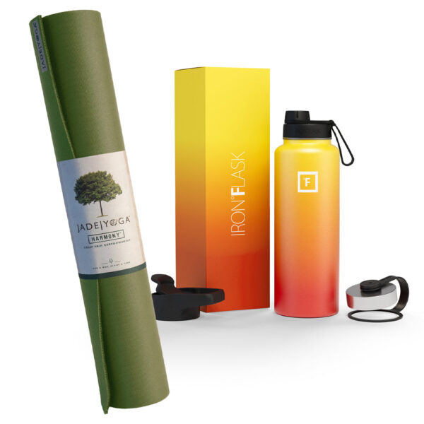 Jade Yoga Harmony Mat - Olive & Iron Flask Wide Mouth Bottle with Spout Lid  Fire  32oz/950ml Bundle