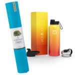 Jade Yoga Harmony Mat - Sky Blue & Iron Flask Wide Mouth Bottle with Spout Lid  Fire  32oz/950ml Bundle