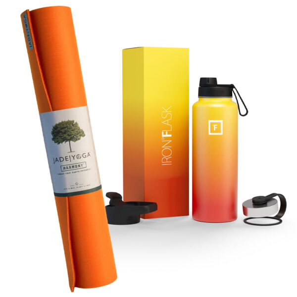 Jade Yoga Harmony Mat - Orange & Iron Flask Wide Mouth Bottle with Spout Lid  Fire  32oz/950ml Bundle