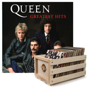 Record Storage Crate & Queen Greatest Hits - Double Vinyl Album Bundle