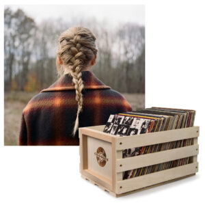 Record Storage Crate &  Taylor Swift - Evermore - Double Vinyl Album Bundle