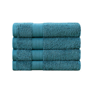 Linenland Bath Towel 4 Piece Cotton Hand Towels Set - Blue