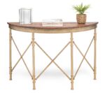 Wooden Hallway Console Table Half Round Shape in French Brass Finish