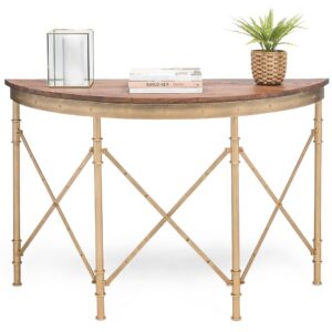 Wooden Hallway Console Table Half Round Shape in French Brass Finish