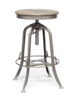 Industrial Height Adjustable Swivel Bar Stool with Oak Wood Top - Grey Finish