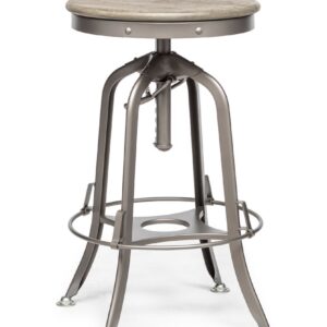 Industrial Height Adjustable Swivel Bar Stool with Oak Wood Top - Grey Finish