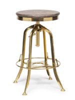 Industrial Height Adjustable Swivel Bar Stool with Oak Wood Top - Gold Finish