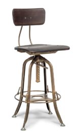 Industrial Wooden Height Adjustable Swivel Bar Stool Chair with Back - Dark French Brass