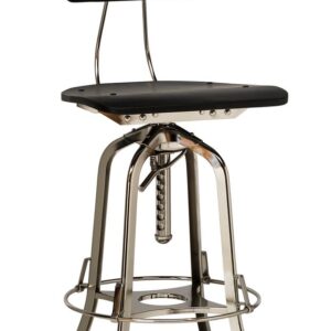 Industrial Wooden Height Adjustable Swivel Bar Stool Chair with Back - Nickel Black