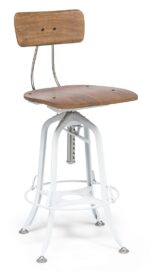 Hamptons  White Bar Stool Chair Height Adjustable and Swivel with Natural Wood Top