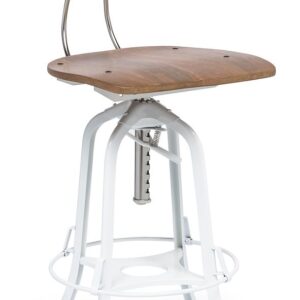 Hamptons  White Bar Stool Chair Height Adjustable and Swivel with Natural Wood Top