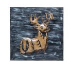 Decorative Deer 3D Wood Metal Wall Art Decor in Blue and Rusty Gold