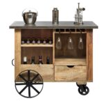 Industrial  Wooden Bar Cart Drinks Trolley