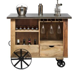 Industrial  Wooden Bar Cart Drinks Trolley