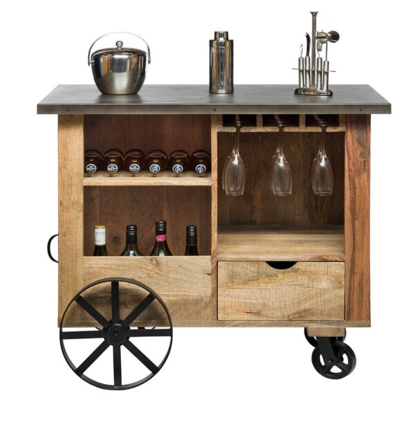 Industrial  Wooden Bar Cart Drinks Trolley