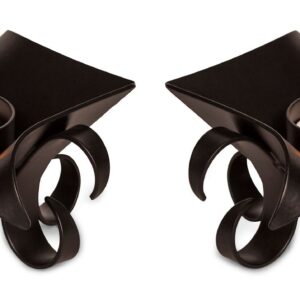 Decorative Black Metal Lotus Tea Light Candle Holders in Set of 2