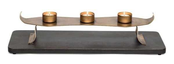 Decorative Black Gold Tea Light Metal Candle Holder Stand with Wooden Base