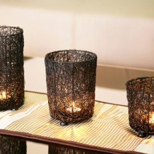 Wired Mesh Tealight Black Candle Holders - Set of 3