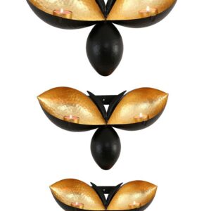 Bee Shape Wall Mounted Black Gold Candle Holders - Set of 3